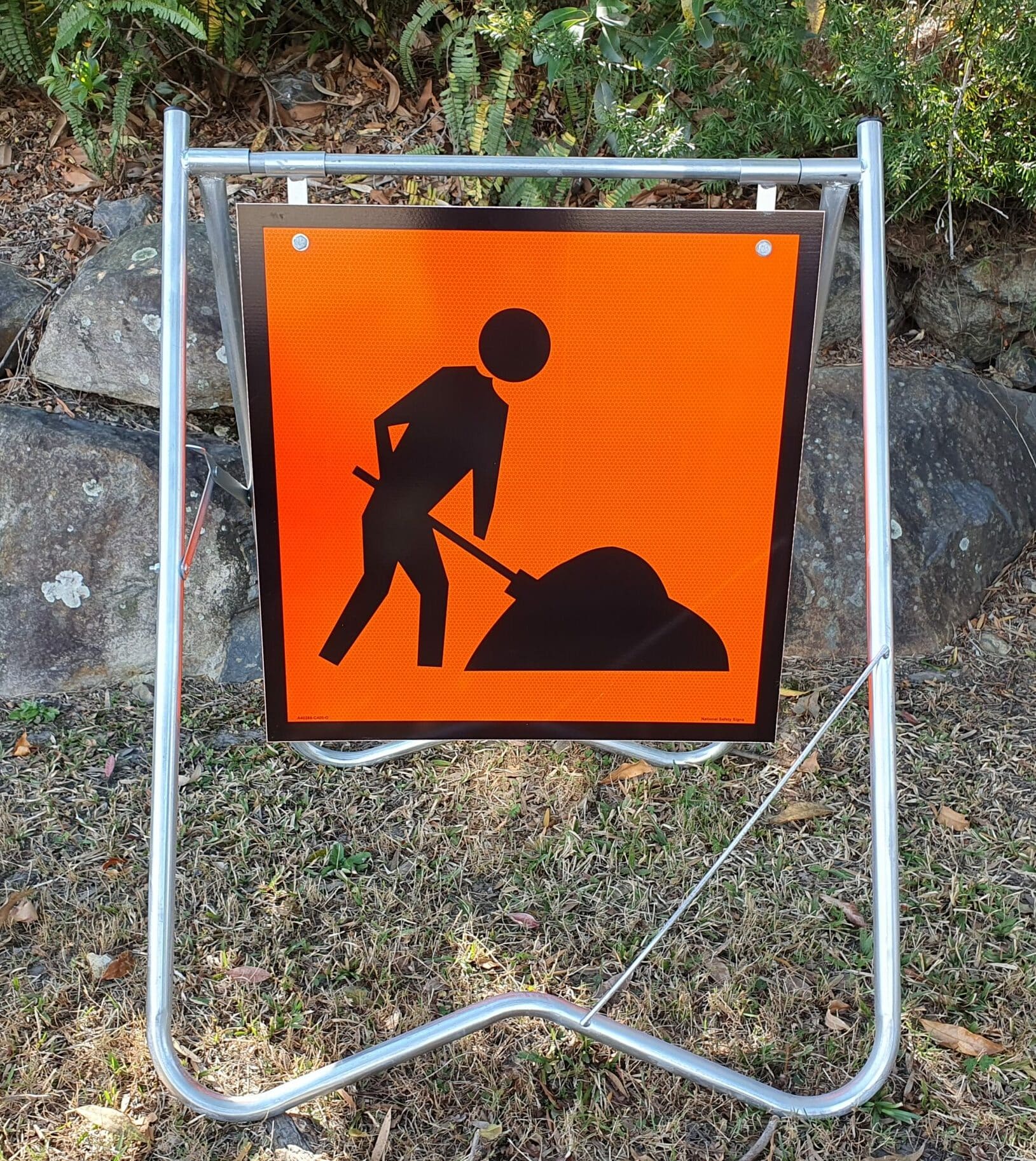 Workmen Ahead Sign and Gal Stand 600 x 600mm A40288