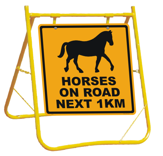 Horses on Road sign with Stand A40280