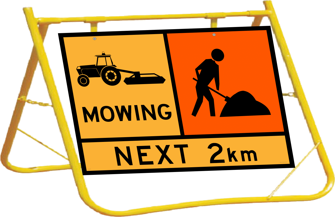 Mowing Next _km Sign with Stand Combo A400315