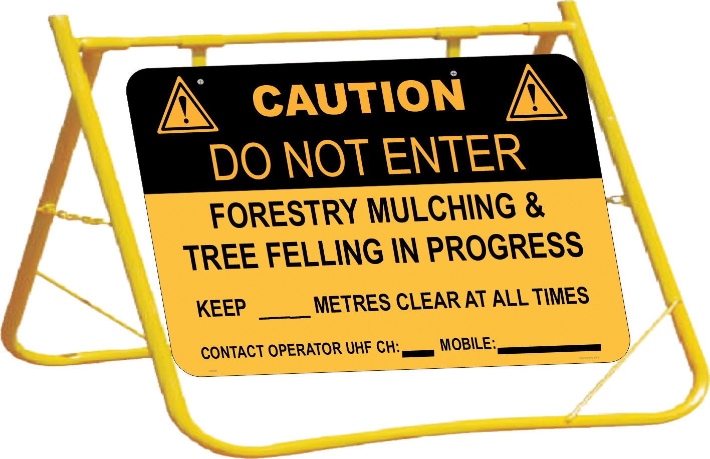 Caution Forestry Mulching Sign with Stand A400321