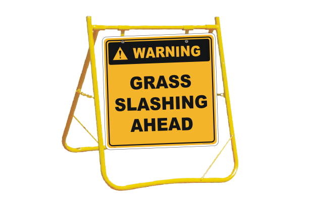 Grass Slashing Ahead sign with stand A40246