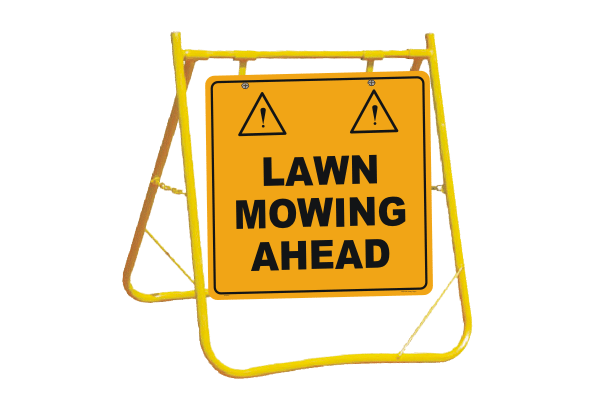 Lawn Mowing Ahead sign with Stand A40247