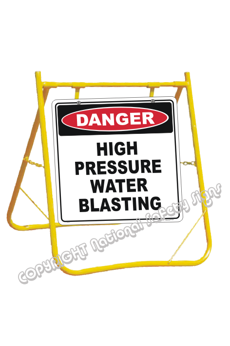 Danger High Pressure Water Blasting sign with stand