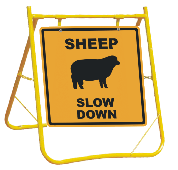 Sheep Slow Down sign with Stand A40281