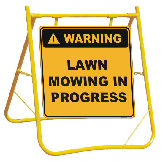 Warning Lawn Mowing in Progress sign and Stand Combo A40283