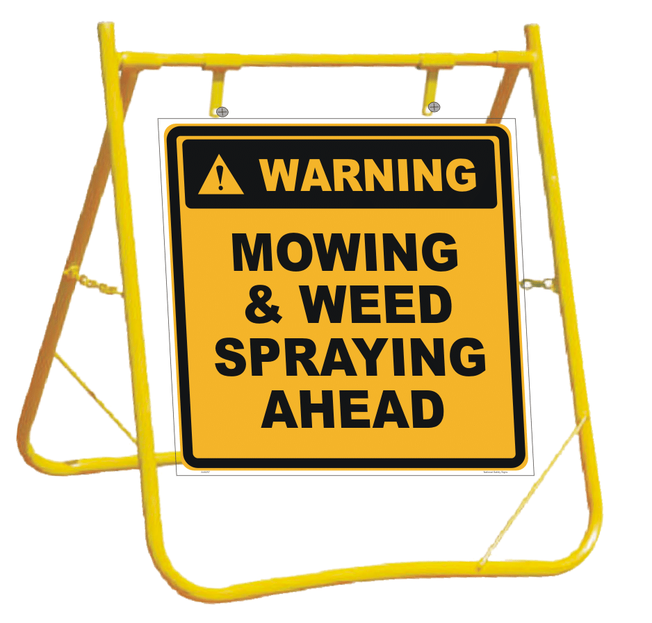 Lawn Mowing and Spraying Ahead Sign and Stand Combo A40284