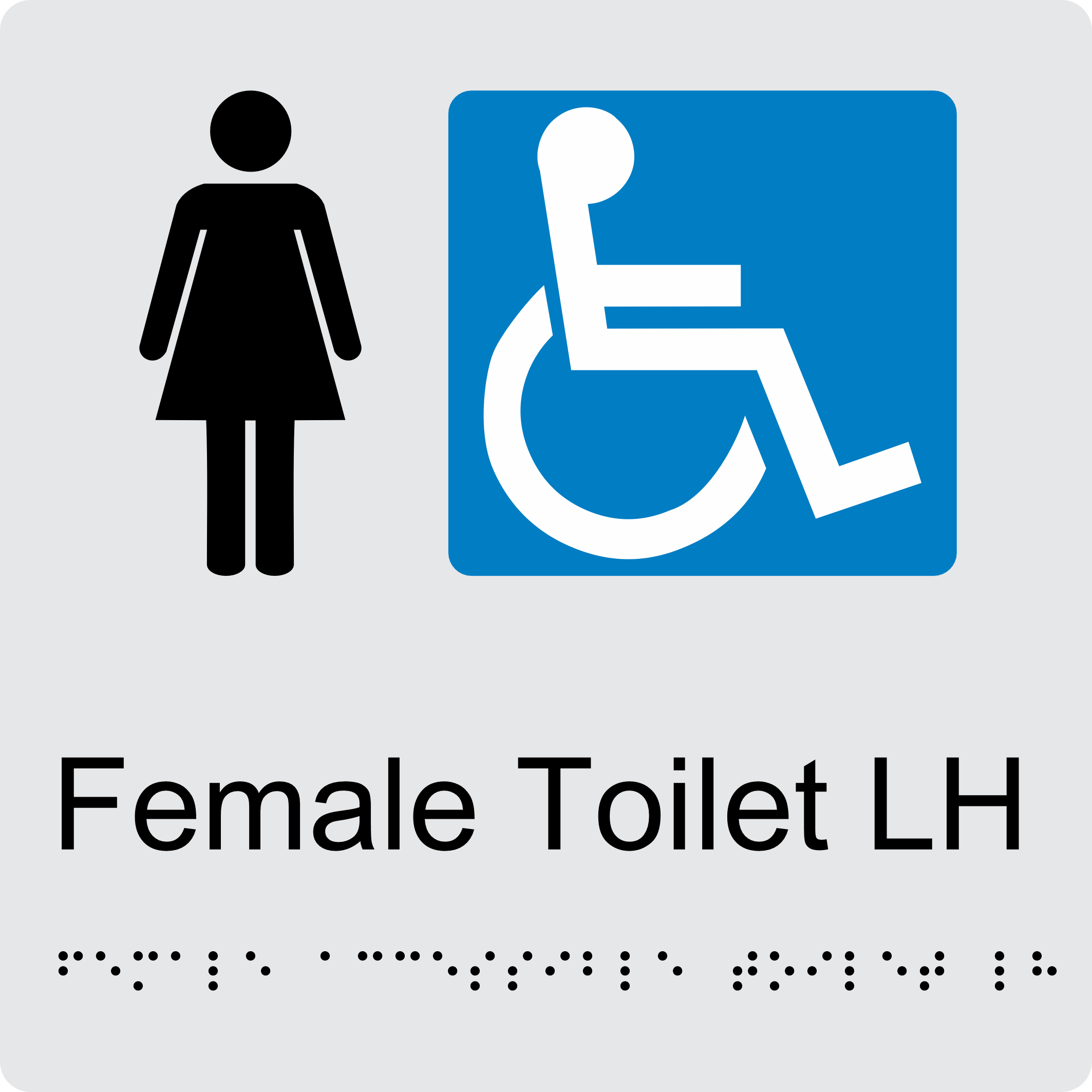 Female Accessible Toilet LH BT20 Braille Sign