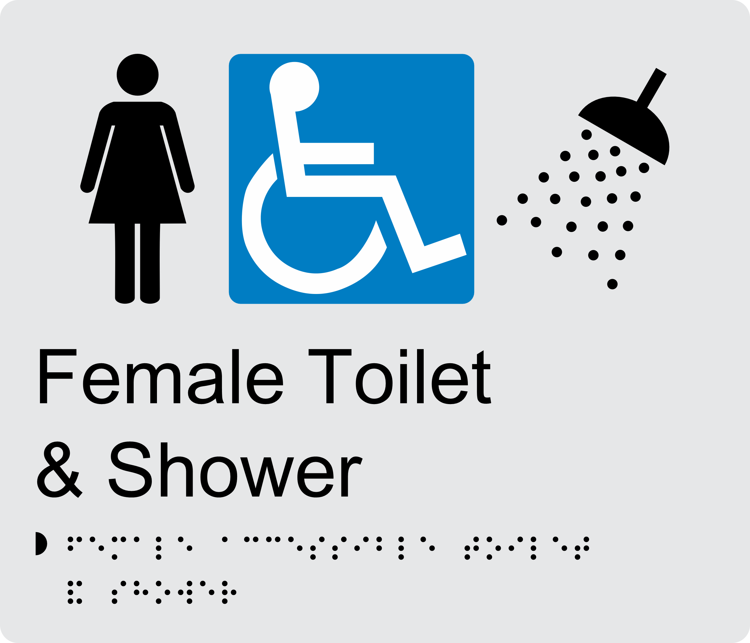 Female Accessible Toilet and Shower BT27 Braille Sign