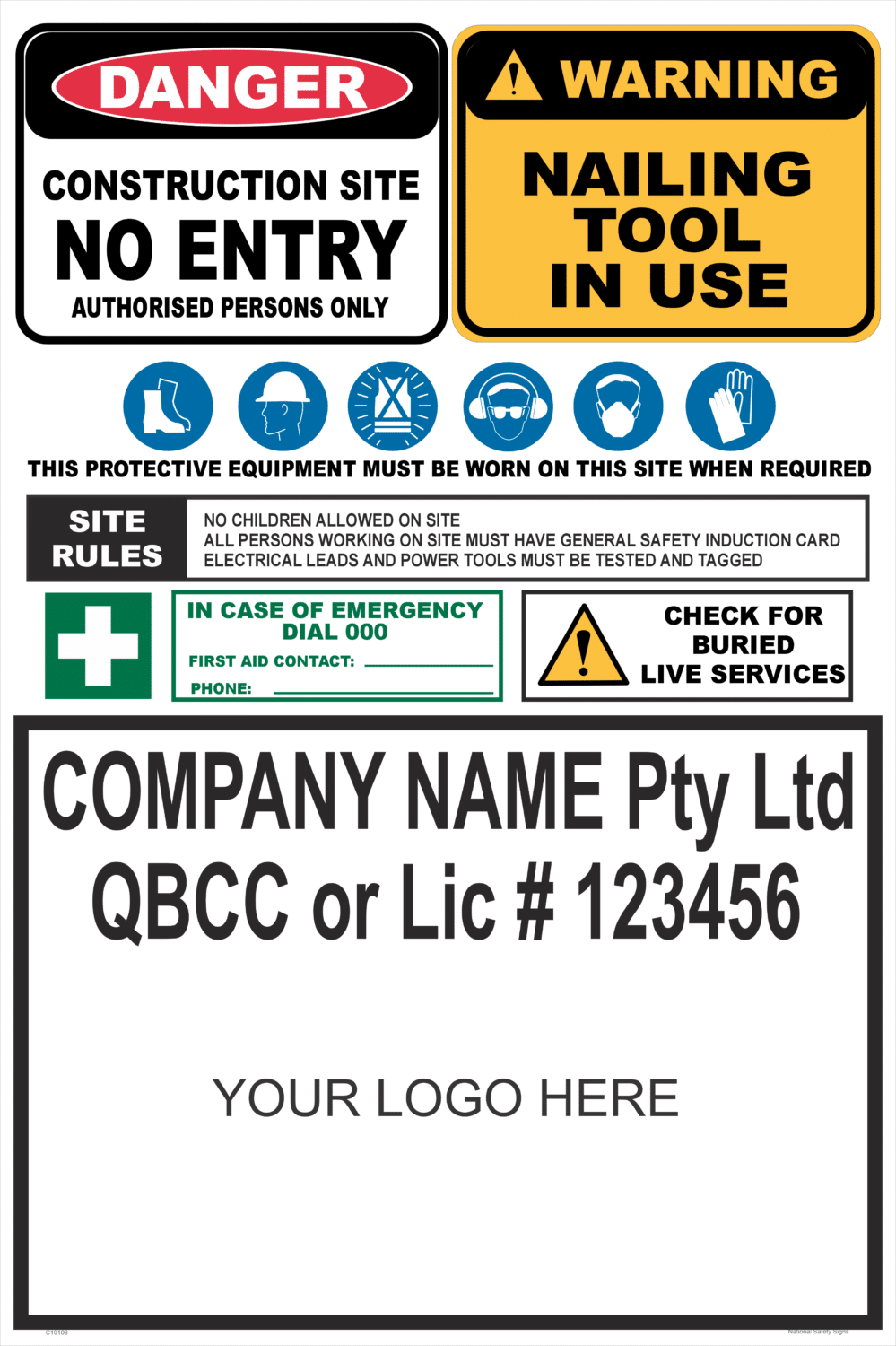 Construction Site Sign + QBCC C19106