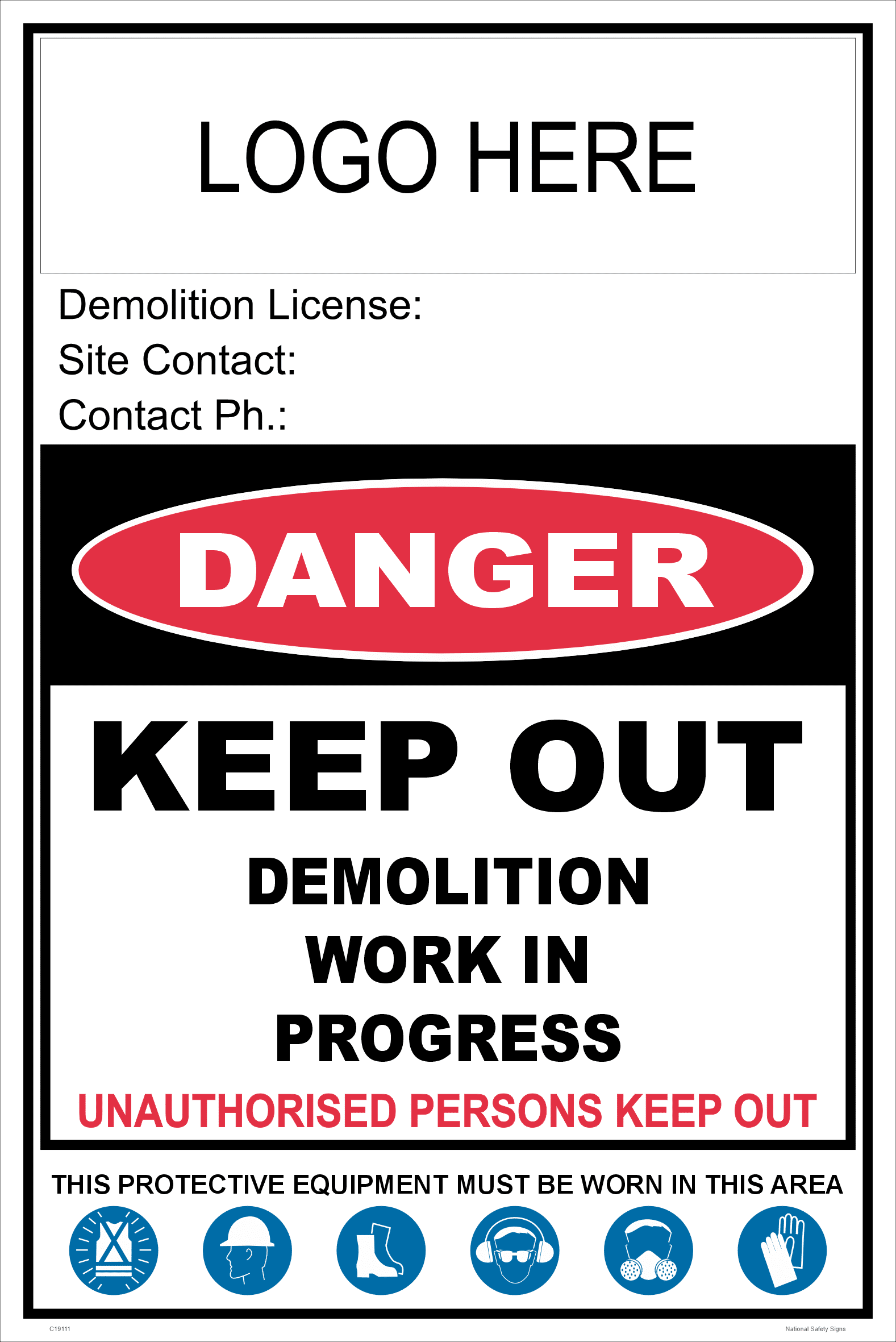 Demolition Site Signage C19111