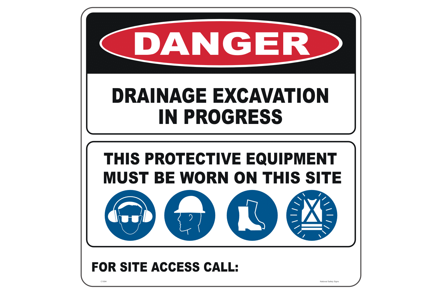 Drainage Excavation sign - deep excavation