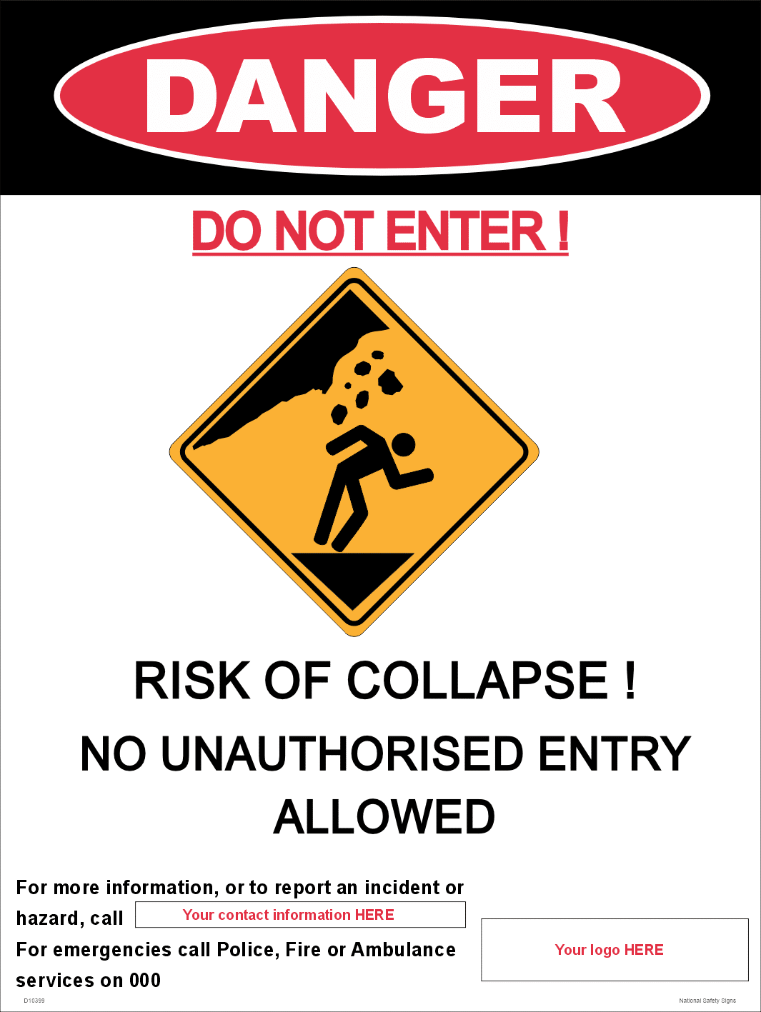 Danger Risk Of Collapse Sign D10399