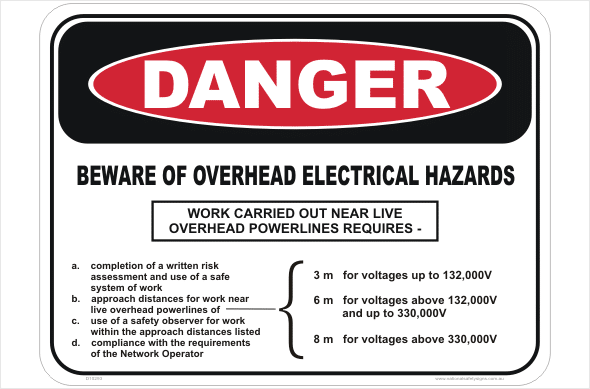 Overhead electrical hazards sign