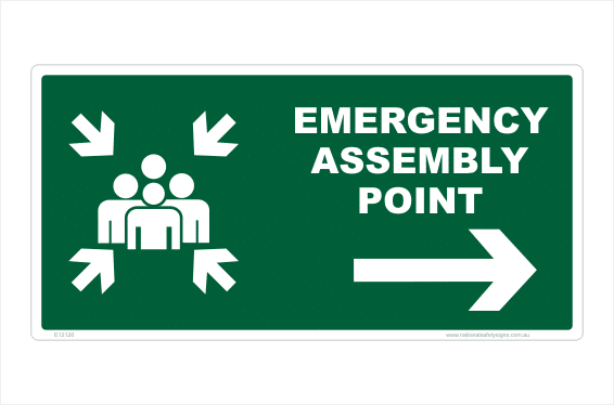 Emergency Assembly Point Right arrow sign