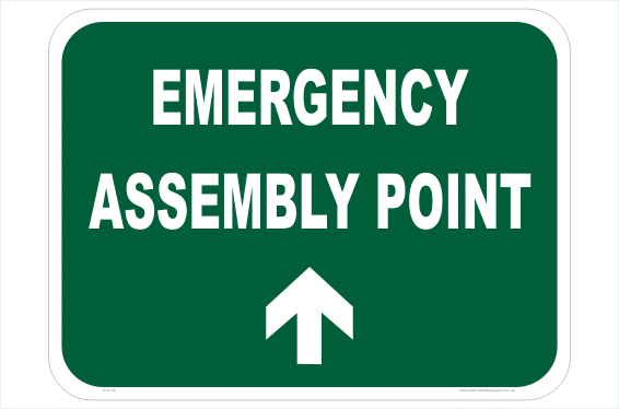 Emergency Assembly Ahead sign