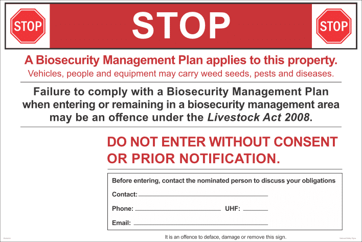 NT Farm Biosecurity Management Sign with Farm Check In Coming Soon EN32233