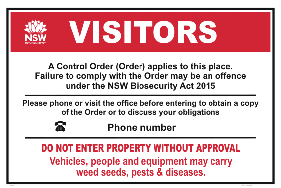 NSW Biosecurity Farm Control Order sign