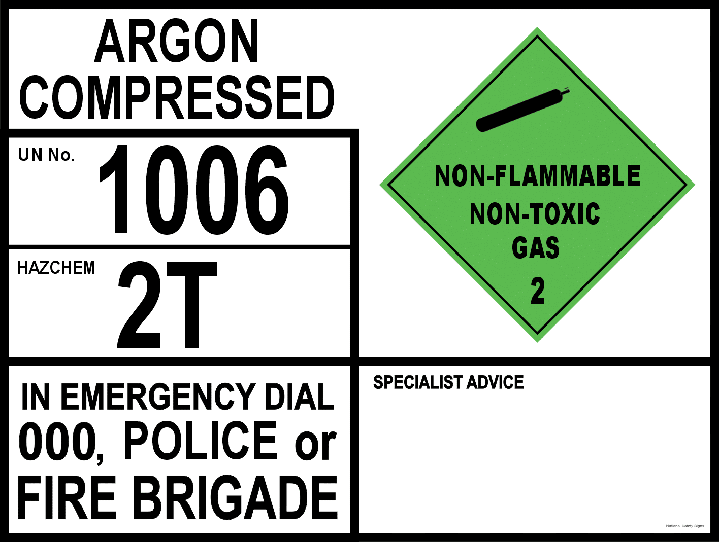 Emergency Information transport Panel - Argon Compressed H15202