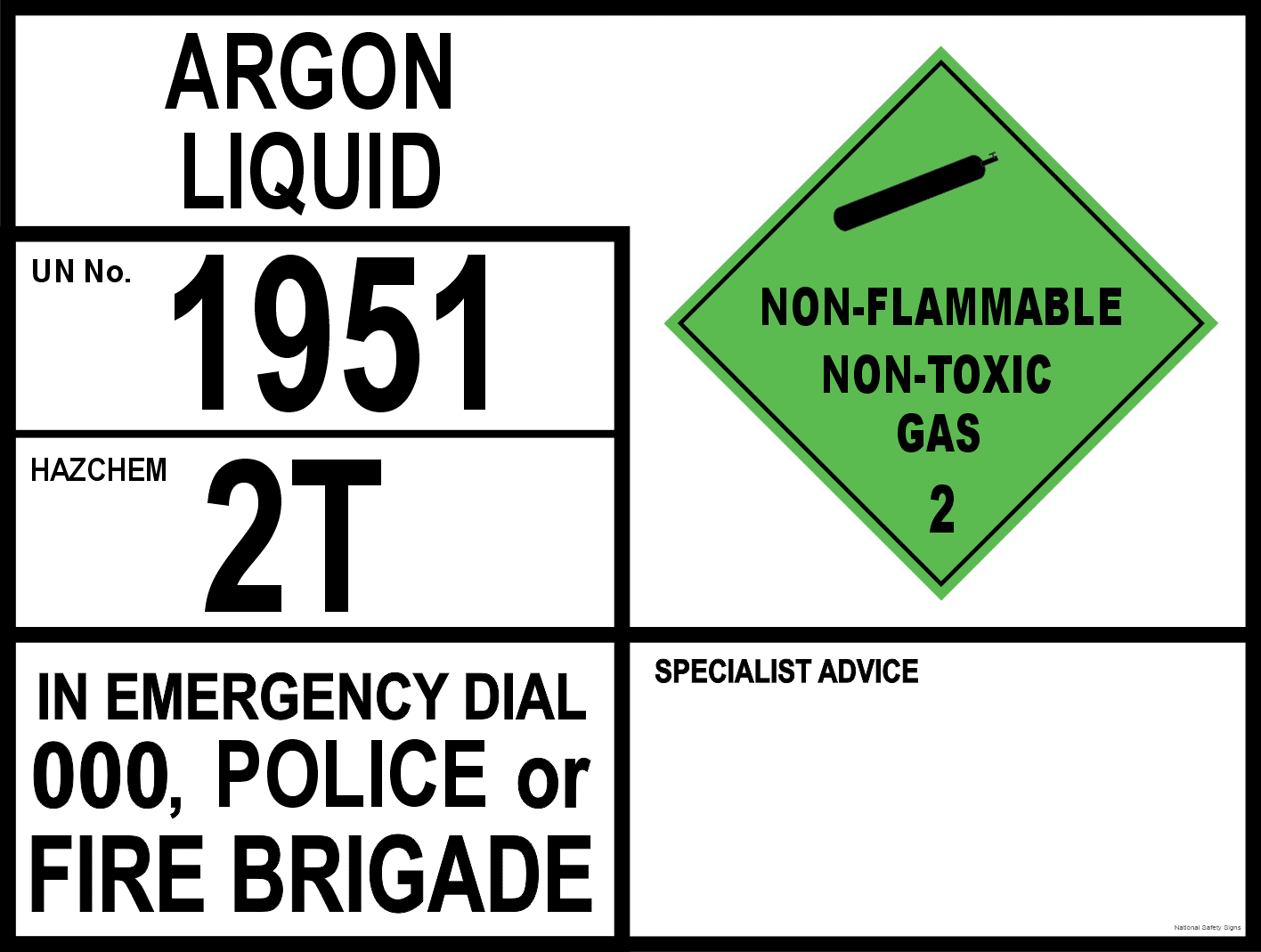 Emergency Information transport Panel - Argon Liquid H15203