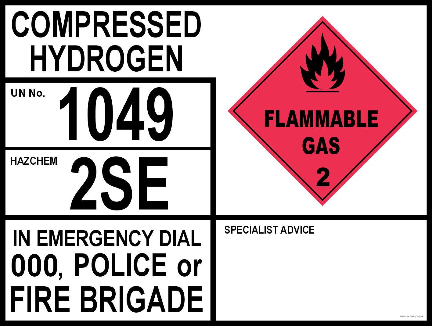 Emergency Information Panel (EIP) Compressed Hydrogen H15205