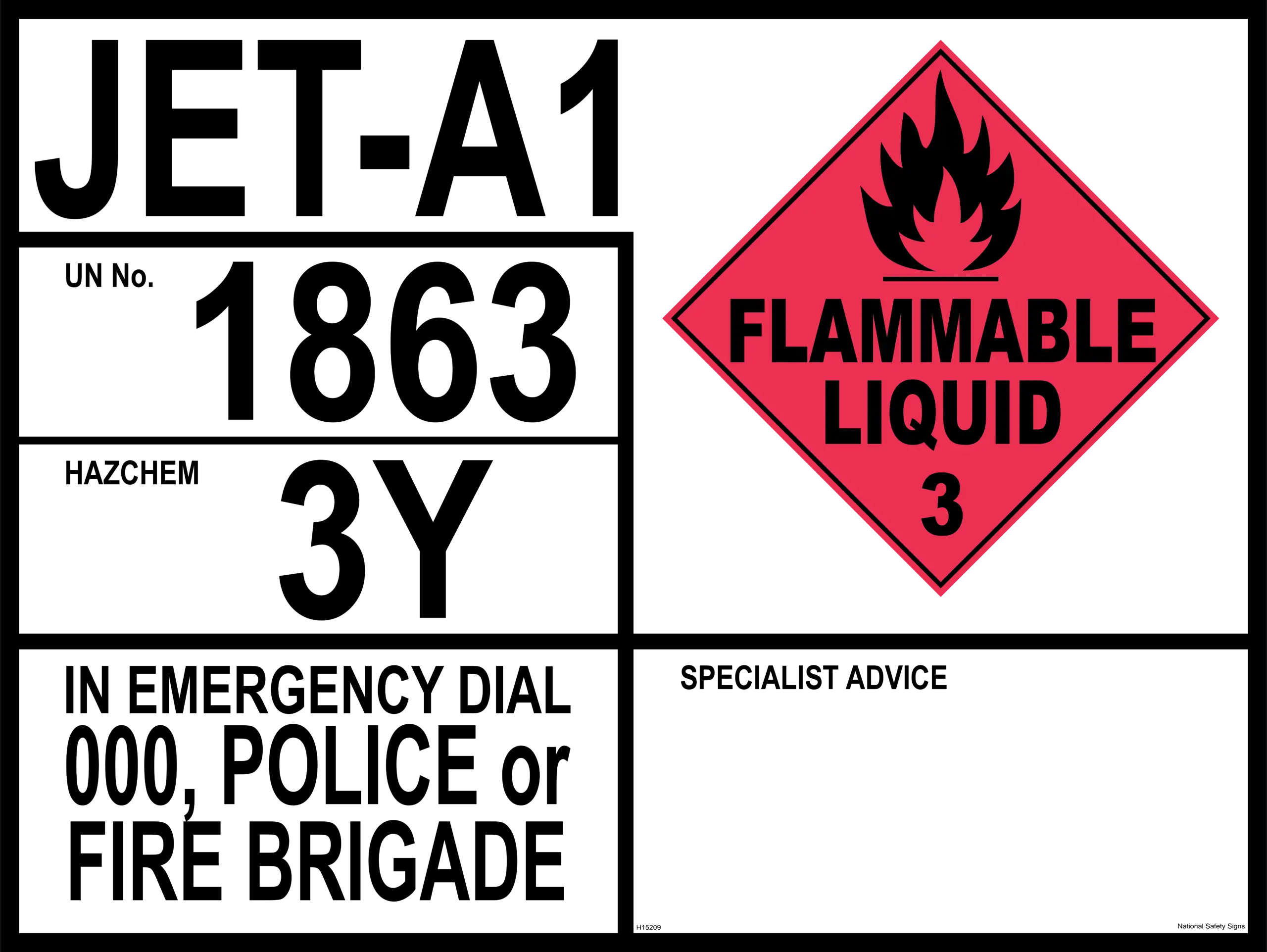 JET A1 Transport Emergency Information Panel H15209