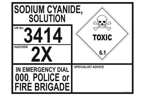 Sodium Cyanide Solution Emergency Information Panel