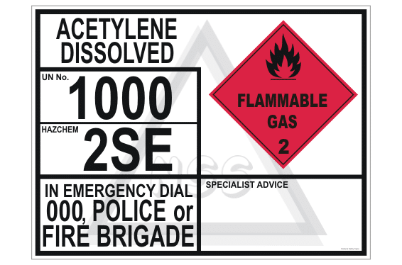 Acetylene Dissolved Emergency Information Panel H15151