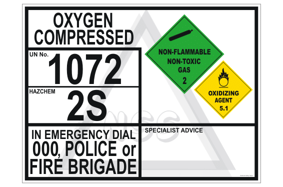 Oxygen Compressed Emergency Information Panel