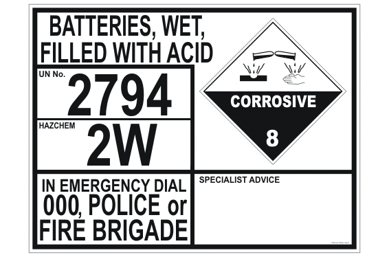 Batteries Filled with Acid Emergency Information Panel