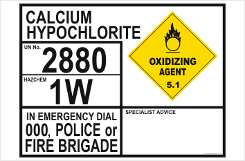 Oxidizing Calcium Hypochlorite Dangerous goods information panel 2880.