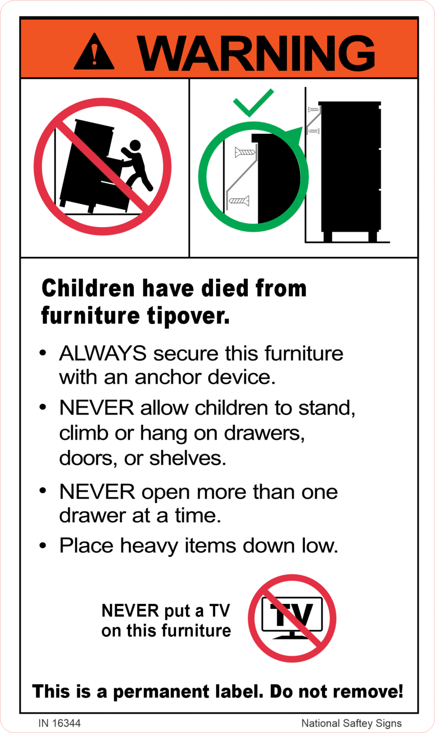 Toppling Furniture Mandatory Warning Label – Category 1 IN16344
