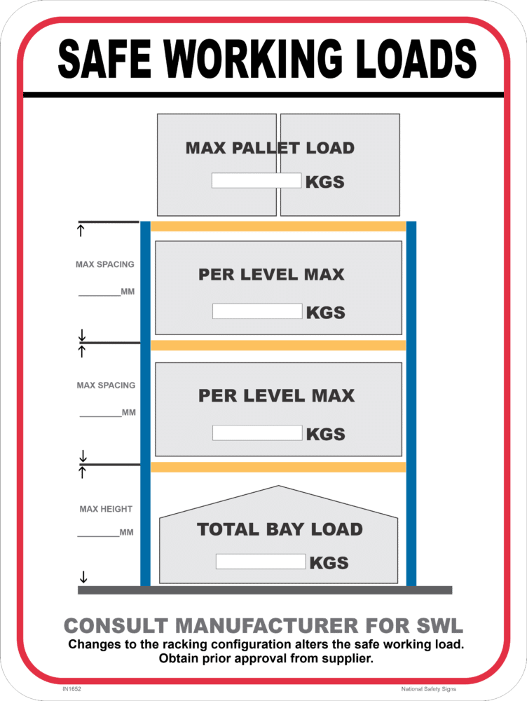 3 shelf SWL Pallet Racking sign IN1652
