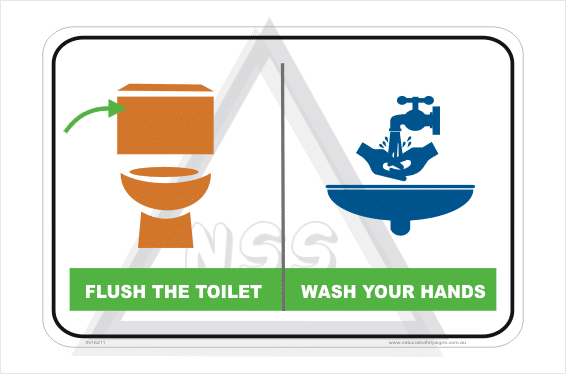 Flush Toilet Wash Hands sign