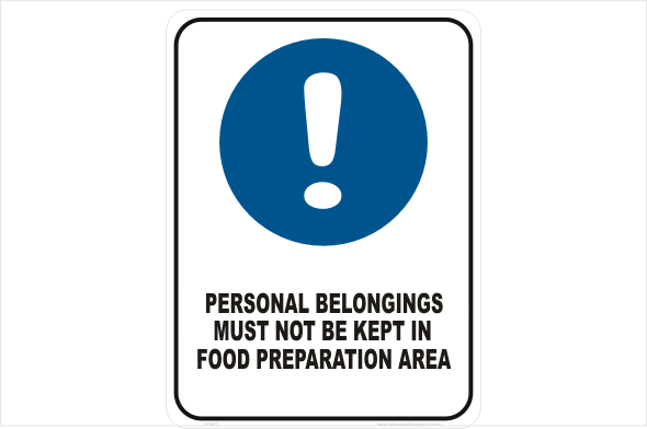 Personal belongings not in food area
