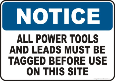 Power tool and lead tag Warning sign