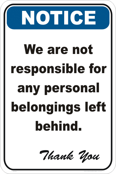 peresonal belongings sign