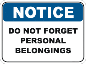 Personal belongings Notice sign