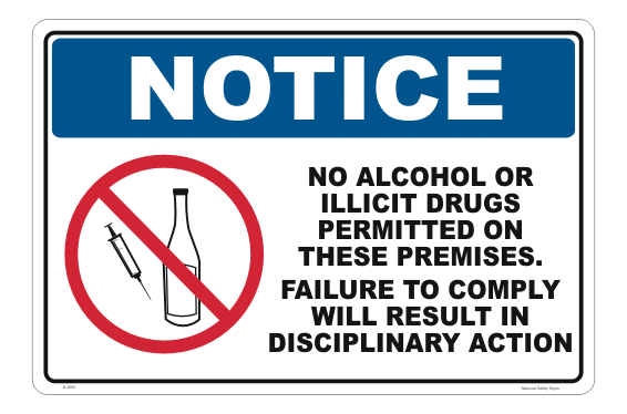 No Alcohol or Illicit Drugs sign
