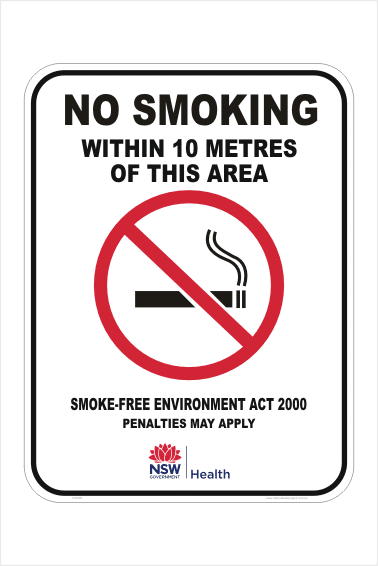 NSW no smoking within 10 metres sign