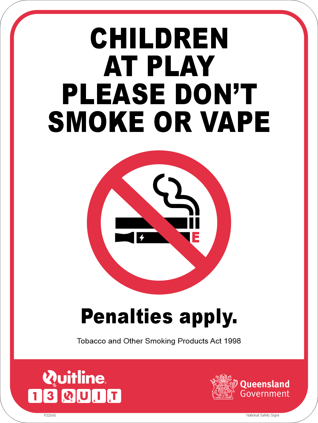 QLD Children at Play No Smoking sign P22545
