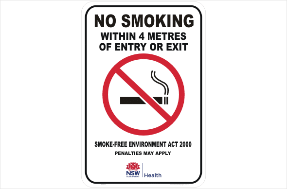 NSW No Smoking 4 metres from entry or exit