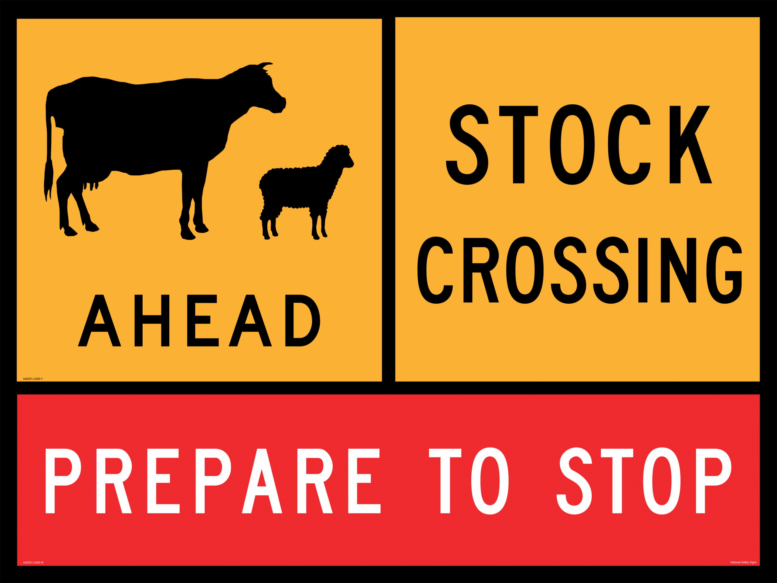 Stock Crossing Prepare to Stop Sign RD587