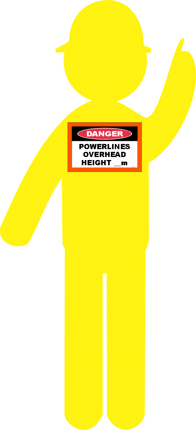 Yellow Corflute Pointing Man + Powerlines Overhead Sticker RD621