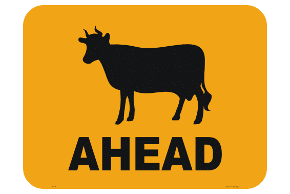 Cattle Ahead sign RD118