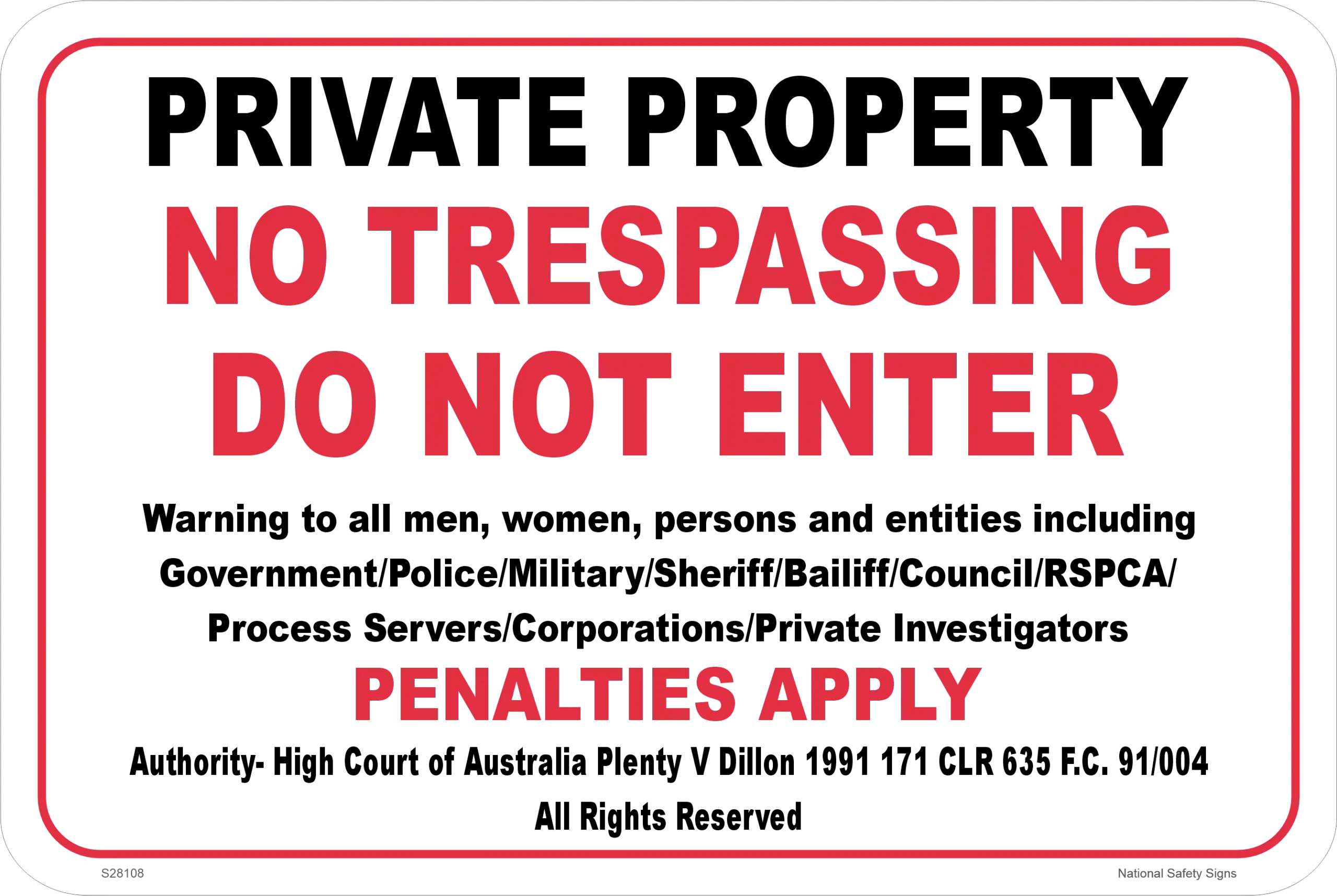 Private Property No Trespassing Do Not Enter S28108