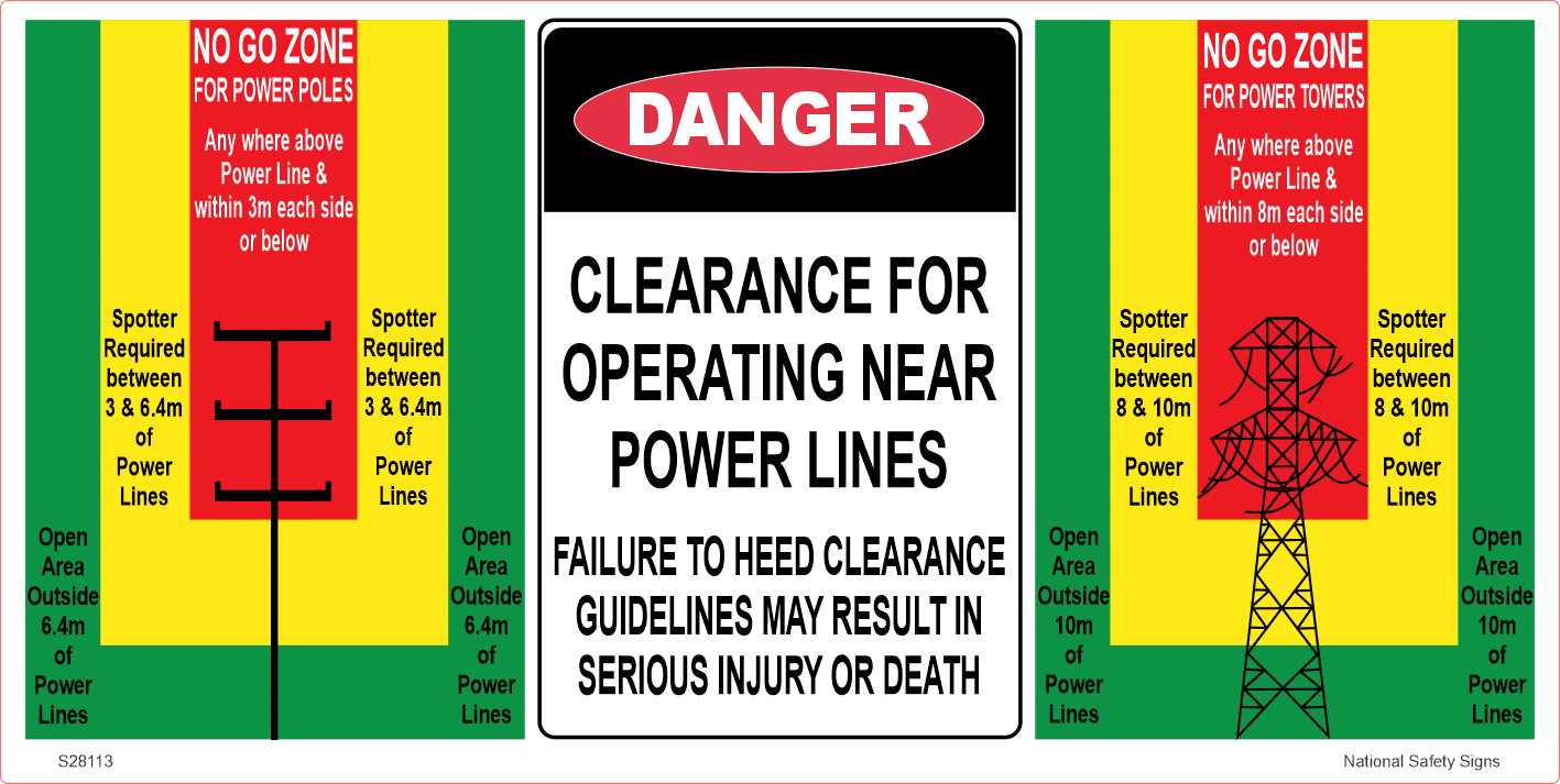 Clearance for operating near Powerlines sign S28113