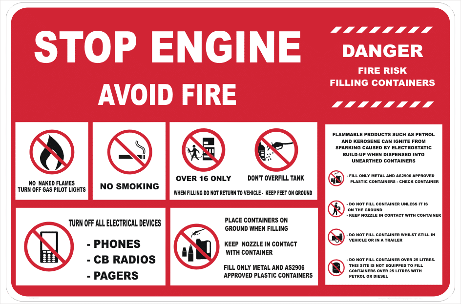 Stop Engine petrol pump sign