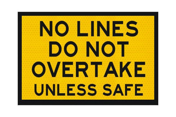 T3-12A No Lines Do Not Overtake Sign