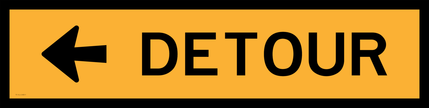 T5-1BL Detour Left arrow boxed edge sign