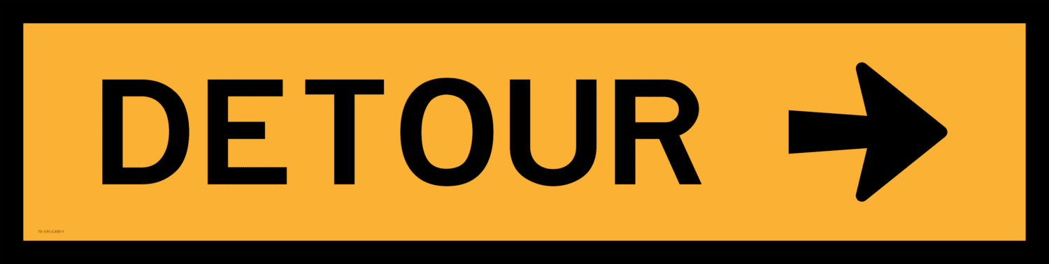 T5-1BR Detour Right arrow boxed edge sign